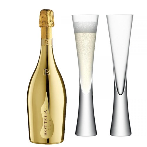 Bottega Gold Prosecco 75cl with LSA Moya Flutes